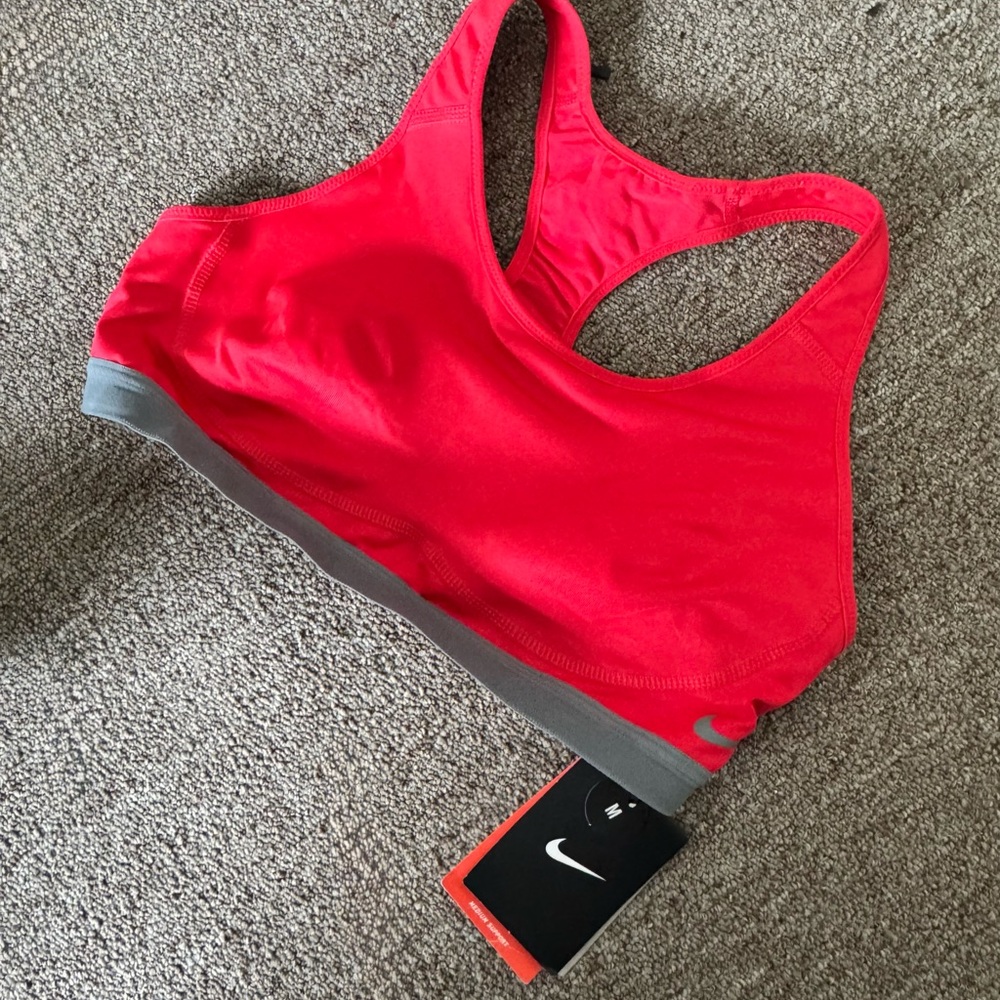 Nike Women's Bright Red and Gray Sports Bra Medium